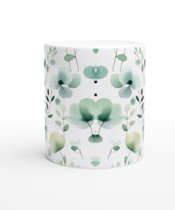 Akvarellblommig Keramikmugg 11oz - Mintgröna Blommor