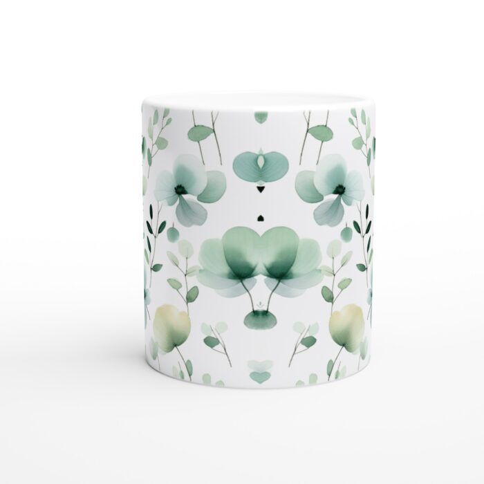 Akvarellblommig Keramikmugg 11oz - Mintgröna Blommor
