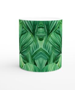 Grön Tropisk Lövmugg - Vit 11oz Keramisk Kaffekopp med Akvarellmönster