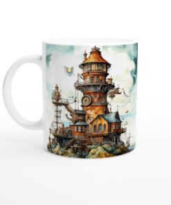 Fantasy Skärgårds Dröm – Unik Keramisk Mugg med Akvarellkonst