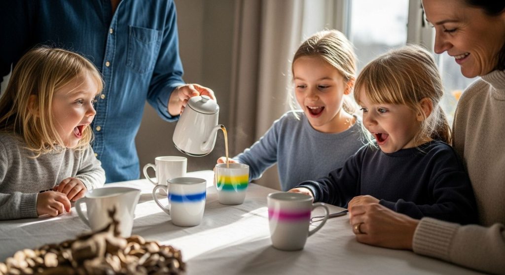 familj färgbyte-mugg frukost